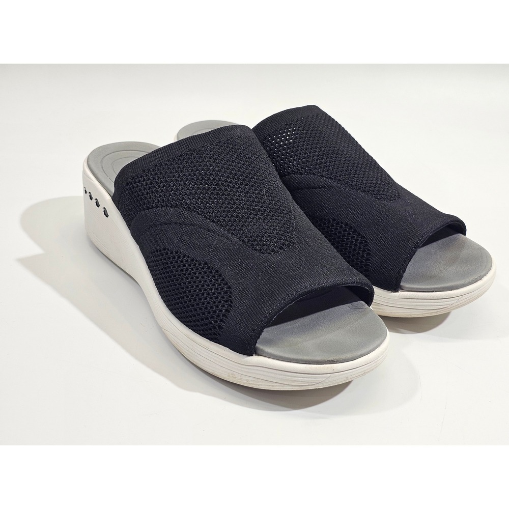 Easy Spirit Boom 2 Women's 8M Black Knit Open Toe Wedge Platform Slide Sandal